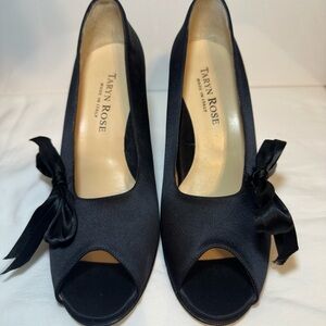 Taryn Rose Satin Black Bow Heels - Size 9
